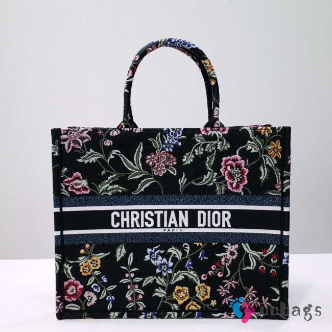 Uubags Dior Medium Book Tote Floral Embroidery In Black Multicolor 36.5x28x14cm - 1