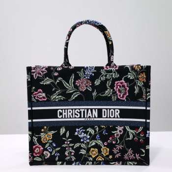 Uubags Dior Medium Book Tote Floral Embroidery In Black Multicolor 36.5x28x14cm