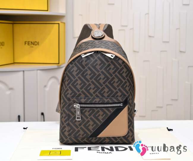 Uubags Fendi Diagonal Fendi Chiodo Small Brown FF canvas backpack 24x36x12cm - 1
