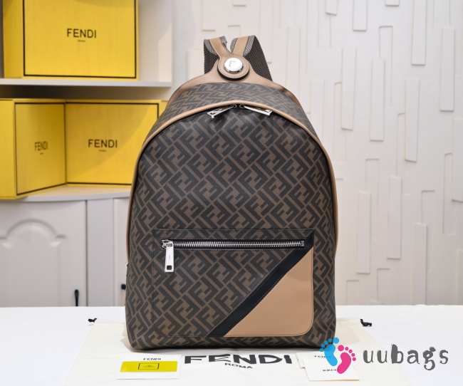 Uubags Fendi Diagonal Fendi Chiodo Medium Brown FF canvas backpack 33x43x14cm - 1