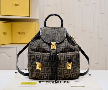 Uubags Fendi Brown & Black Zucca Monogram Canvas Drawstring Backpack 32x5x38cm