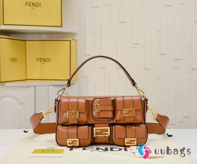 Uubags Fendi Baguette Cargo Multi-pocket Tan Leather 2-way Bag 26.5x15x5cm - 1