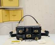 Uubags Fendi Baguette Cargo Multi-pocket Black Leather 2-way Bag 26.5x15x5cm - 1