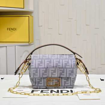 Uubags Fendi Mamma Baguette Medium Light Grey FF Flocked Denim Mini-Bag 26.5x8.5x18cm