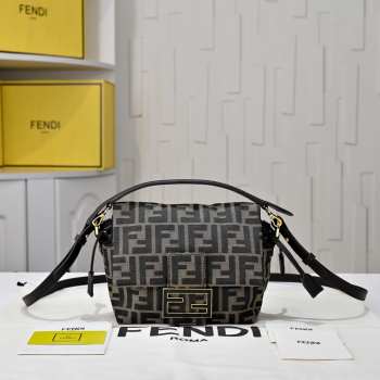Uubags Fendi Mamma Baguette Medium Black FF Flocked Denim Mini-Bag 26.5x8.5x18cm