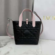 Uubags Small Dior Toujours Vertical Tote Bag Rose Soupir And Black Macrocannage Calfskin 18.5x18.5x12cm - 5