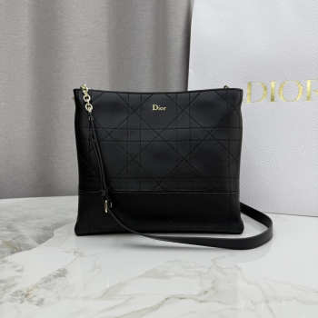 Uubags Dior Trianon Bag with Chain Black Flat Macrocannage Lambskin 25x21x7cm