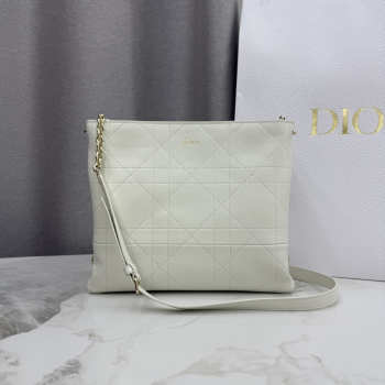 Uubags Dior Trianon Bag with Chain White Flat Macrocannage Lambskin 25x21x7cm