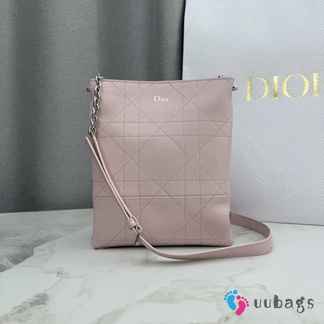 Uubags Small Vertical Dior Trianon Bag With Chain Rose Songe Flat Macrocannage Lambskin 18x21x7cm - 1