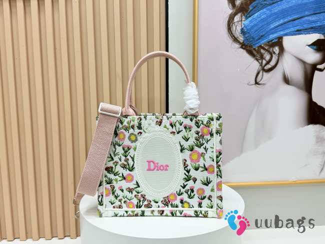 Uubags Dior Book Tote Strap Bag Small White Multicolor Daisy Garden Embroidery & Dior Medallion 26.5x22x14cm - 1