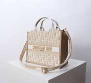 Uubags Small Dior Book Tote Beige Dior Oblique Embroidery and Calfskin 26.5x22x14cm - 5