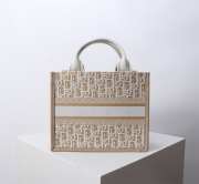 Uubags Small Dior Book Tote Beige Dior Oblique Embroidery and Calfskin 26.5x22x14cm - 4