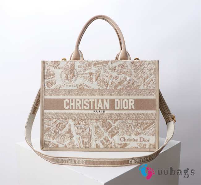 Uubags Dior Book Tote Medium in Toile de Jouy Embroidery In Beige 36x27.5x16.5cm - 1