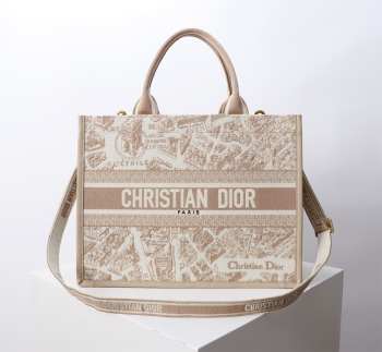 Uubags Dior Book Tote Medium in Toile de Jouy Embroidery In Beige 36x27.5x16.5cm