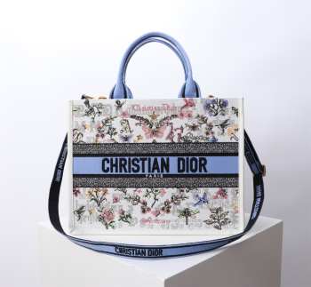 Uubags Dior Book Tote Medium in Jardin Botanique Embroidery In Multicolor/Blue 36x27.5x16.5cm