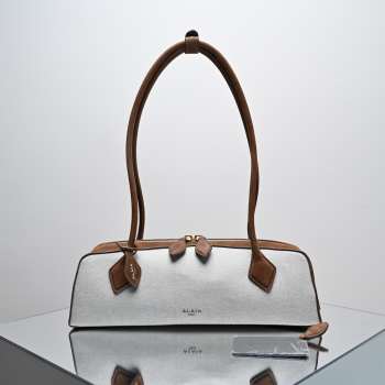 Uubags Alaia Le Teckel Medium Bag In Canvas And Nubuck In Brown/ off-white 33x10x11cm