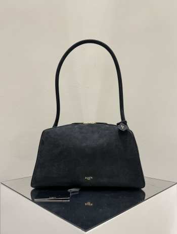 Uubags Alaia black Le Bouledogue bowling shoulder bag in nubuck 32x17x15cm