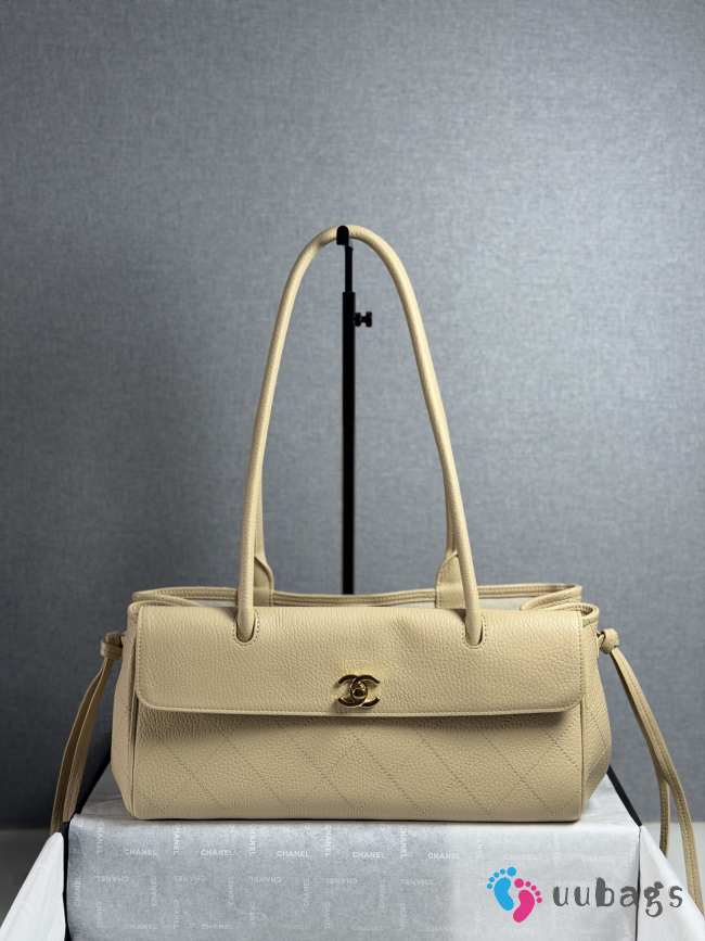 New Arrivals 2026 Chanel AS6288 small shopping bag grained calfskin & gold-tone metal in beige 15x30.5x11.5cm - 1