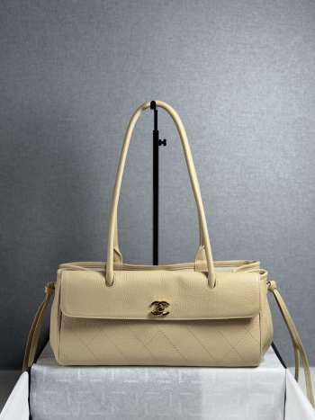 New Arrivals 2026 Chanel AS6288 small shopping bag grained calfskin & gold-tone metal in beige 15x30.5x11.5cm