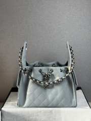 Uubags Chanel 25 small handbag braided raffia-effect canvas, calfskin leather & silver-tone metal in light blue 30x26x14cm - 1