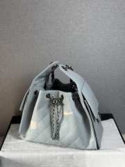 Uubags Chanel 25 small handbag braided raffia-effect canvas, calfskin leather & silver-tone metal in light blue 30x26x14cm - 5