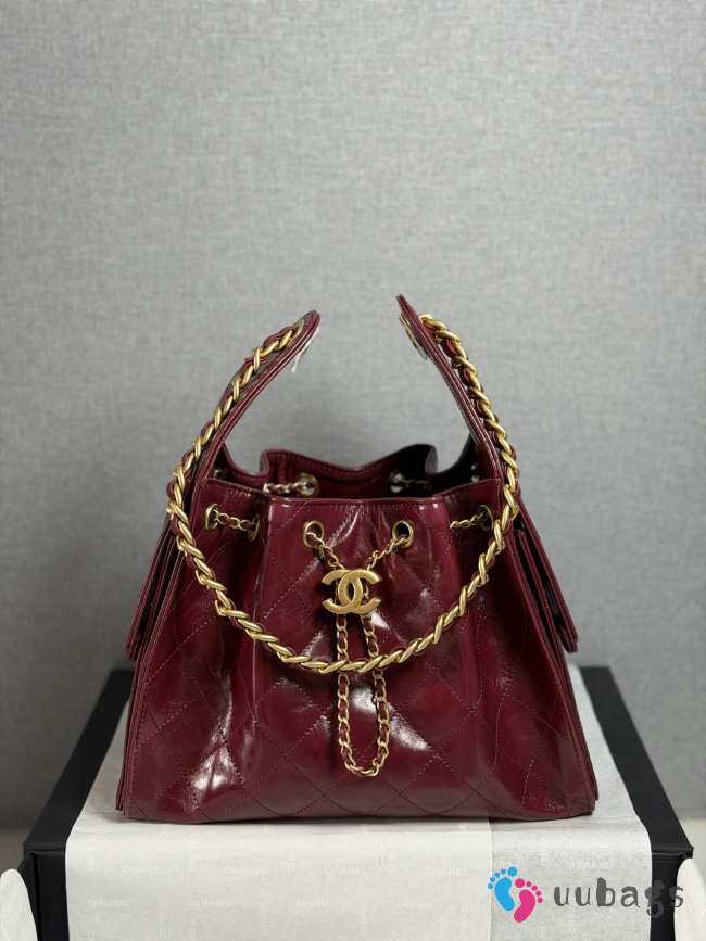 Uubags Chanel 25 Shiny Crumpled Calfskin & Gold-Tone Metal In Burgundy 30x15x40cm - 1