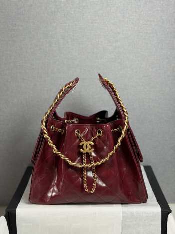 Uubags Chanel 25 Shiny Crumpled Calfskin & Gold-Tone Metal In Burgundy 30x15x40cm