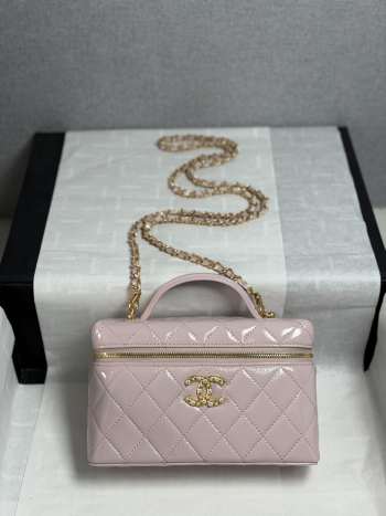 Uubags Chanel Classic Vanity with Chain in Light Pink Grained Patent Calfskin 17x19.5x5cm