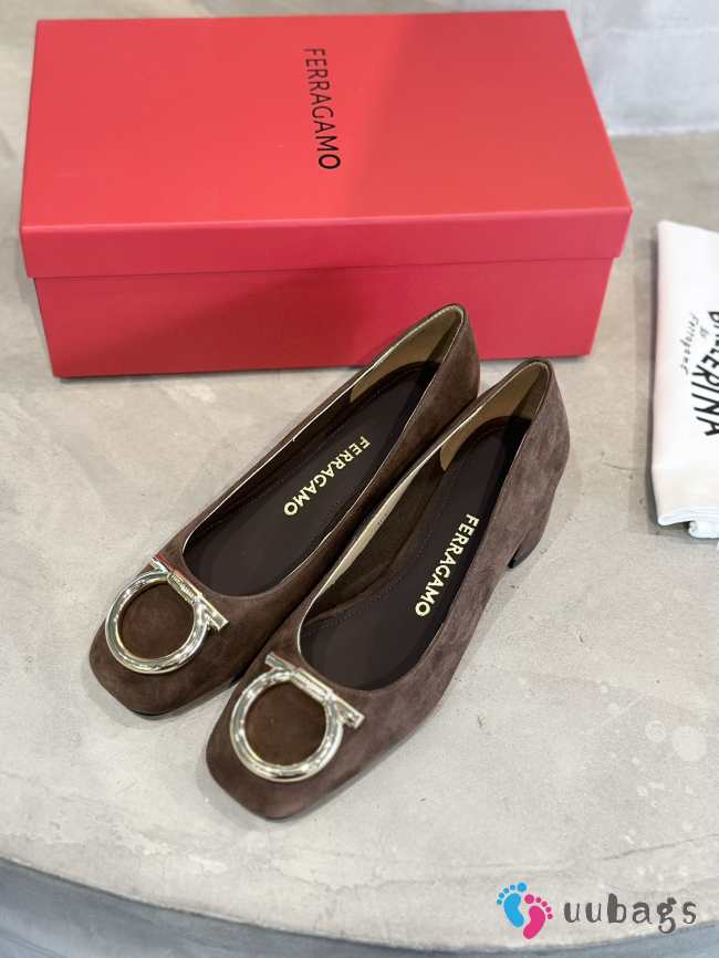 Uubags Ferragamo Large Gancini buckle high heels in moroccan brown 4cm - 1