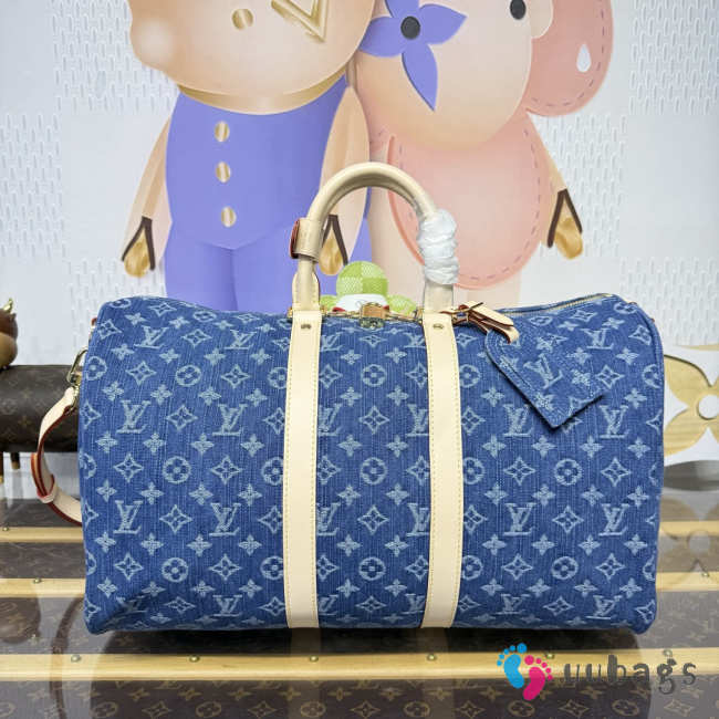 Uubags Louis Vuitton M27943 Keepall 45 Bag Blue Denim Fabric 45x27x20cm - 1