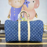 Uubags Louis Vuitton M27943 Keepall 45 Bag Blue Denim Fabric 45x27x20cm - 5