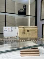 Uubags Chanel classic long vanity bag with shoulder strap braided raffia yarn & gold-colored metal in beige 9.5x17x8cm - 1