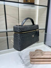 New Arrivals 2026 Chanel classic vanity bag with shoulder strap braided raffia yarn & gold-colored metal black 17x19.5x5cm - 2