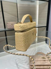 New Arrivals 2026 Chanel classic vanity bag with shoulder strap braided raffia yarn & gold-colored metal beige 17x19.5x5cm - 3