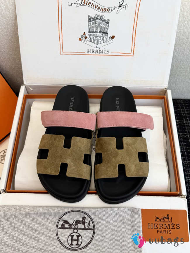 Uubags Hermes Chypre Sandal Suede In Army Pink  - 1