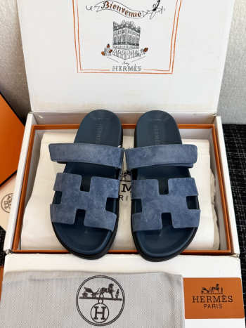 Uubags Hermes Chypre sandal in suede goatskin turquoise blue