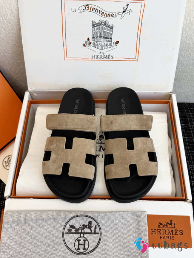 Uubags Hermes Chypre sandal in suede goatskin beige sable - 1