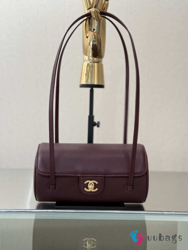 Uubags Chanel Small Bowling Bag Grained Shiny Calfskin & Gold-Tone Metal In Burgundy 10x20.5x10cm - 1