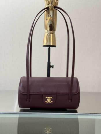 Uubags Chanel Small Bowling Bag Grained Shiny Calfskin & Gold-Tone Metal In Burgundy 10x20.5x10cm
