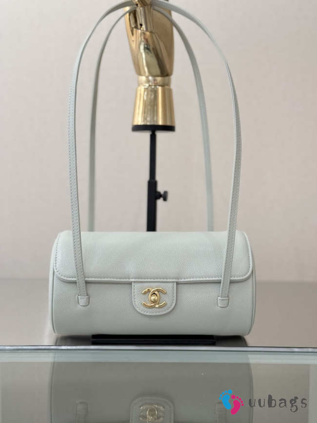 Uubags Chanel Small Bowling Bag Grained Shiny Calfskin & Gold-Tone Metal In Light Blue 10x20.5x10cm - 1