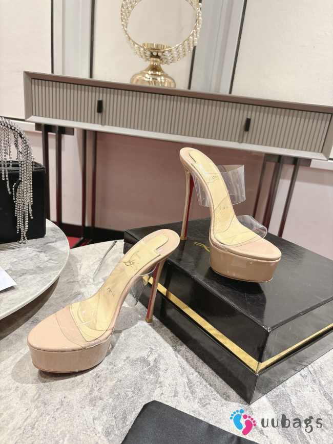 Uubags Christian Louboutin Just Nothing Alta 15cm Patent Leather Sandal Heels In Beige - 1