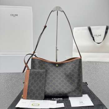 Uubags Celine Soft Shopper Bag In Tan Triomphe Canvas and Calfskin 32.5x24.5x14cm