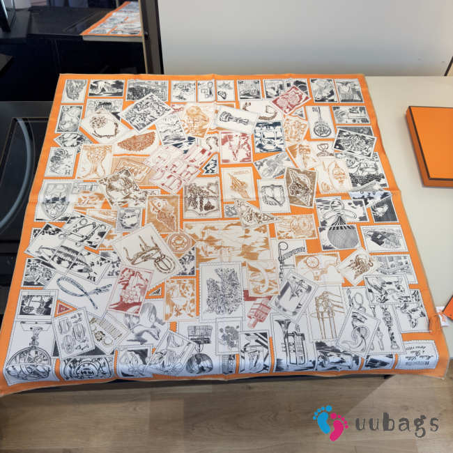 Uubags Hermes scarf in silk twill with hand-rolled edges cooked orange 88.5x88.5cm - 1
