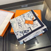 Uubags Hermes scarf in silk twill with hand-rolled edges blue 88.5x88.5cm - 2