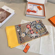 Uubags Hermes scarf in silk twill with hand-rolled edges bright yellow/ steel grey/ blue 88.5x88.5cm - 2