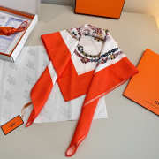 Uubags Hermes scarf in silk twill with hand-rolled edges bright orrange/ beige/ multicolored 88.5x88.5cm - 2