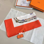 Uubags Hermes scarf in silk twill with hand-rolled edges bright orrange/ beige/ multicolored 88.5x88.5cm - 4