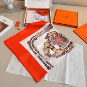 Uubags Hermes scarf in silk twill with hand-rolled edges bright orrange/ beige/ multicolored 88.5x88.5cm - 6
