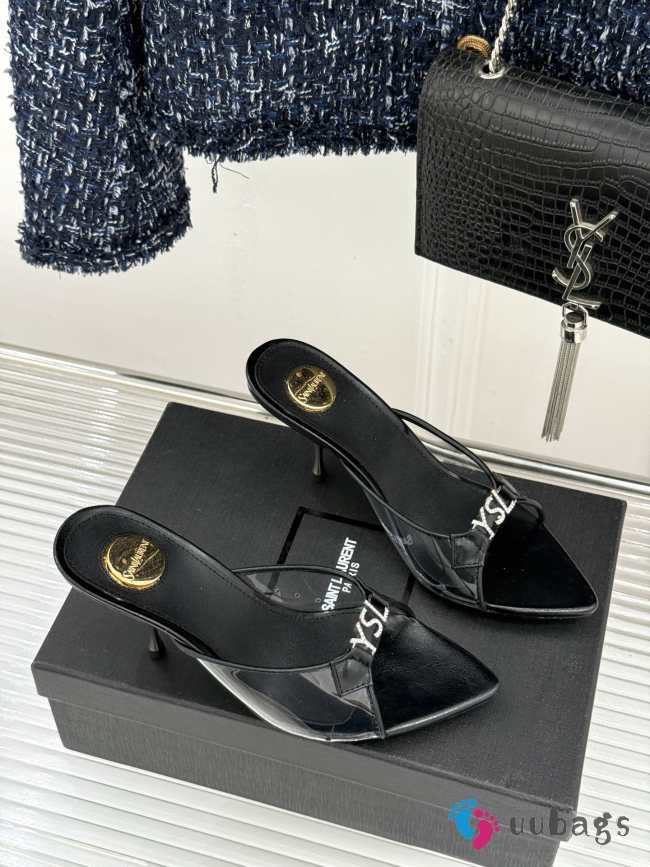 Uubags YSL black Jerry mules in TPU and rhinestones 8cm - 1