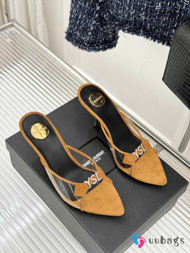 Uubags YSL tan Jerry mules in suede and rhinestones 8cm - 1
